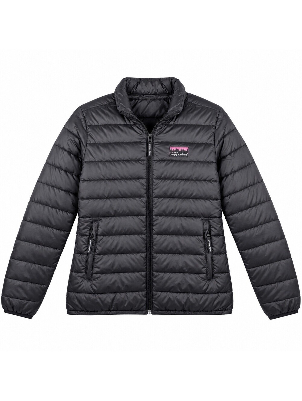Simply Southern Puffer Jacket Womens Large Black Quilted Full Zip Lightweight